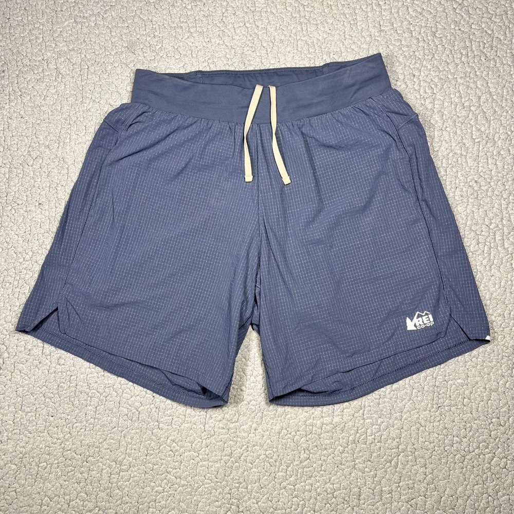 REI Co-op Swiftland Running Shorts Men S Lined Grid Blue Hiking Athletic
